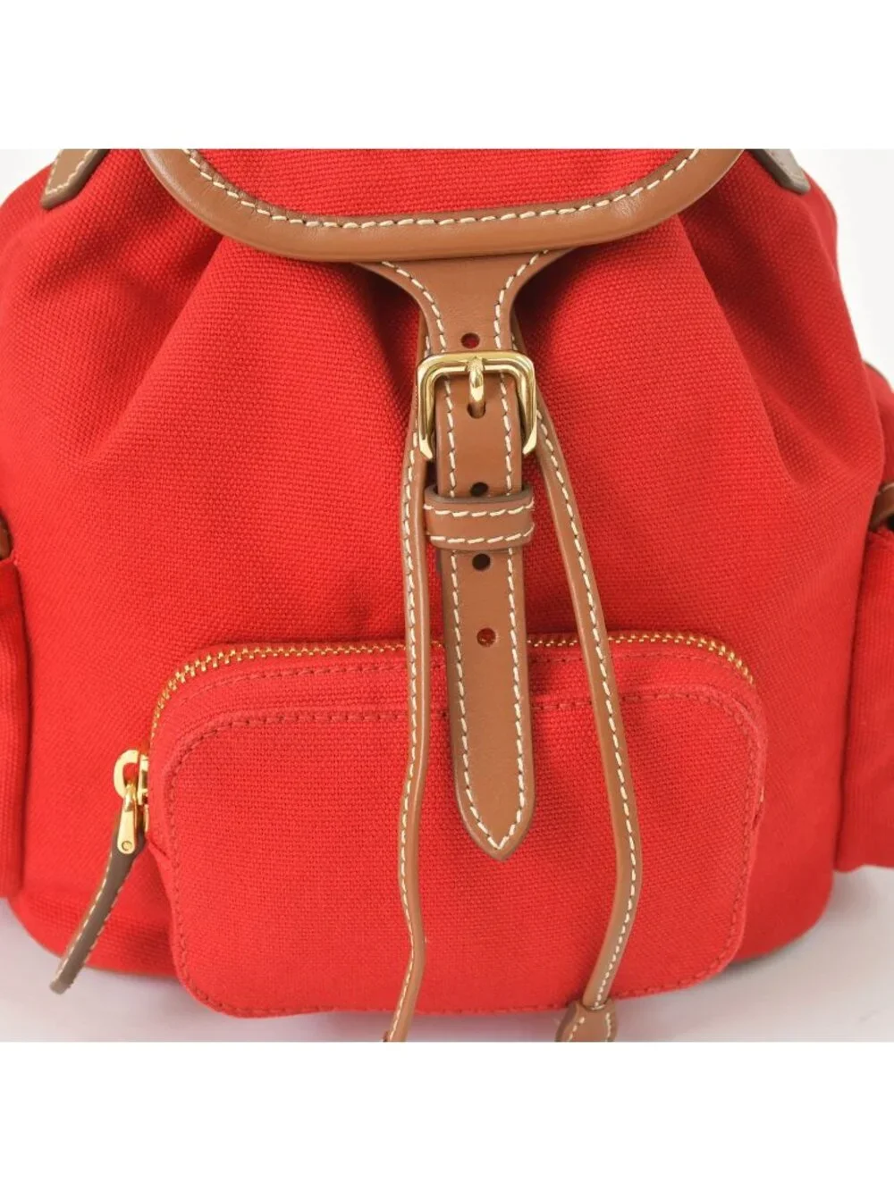 Miu Miu Canvas Leather Backpack Red Brown Gold